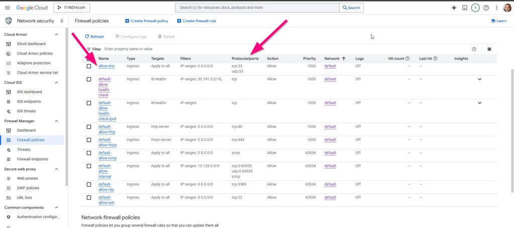 Fixed FW policies for DNS at GCP