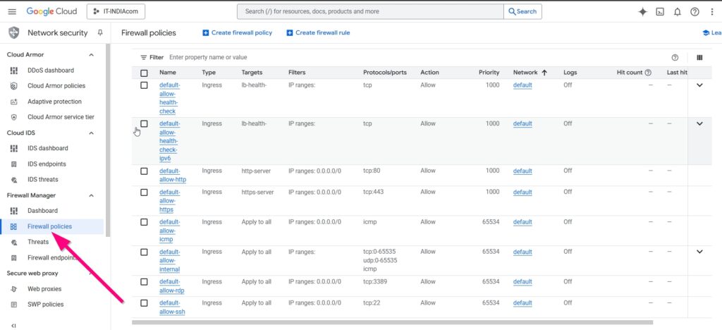 Google Cloud FireWall Policies