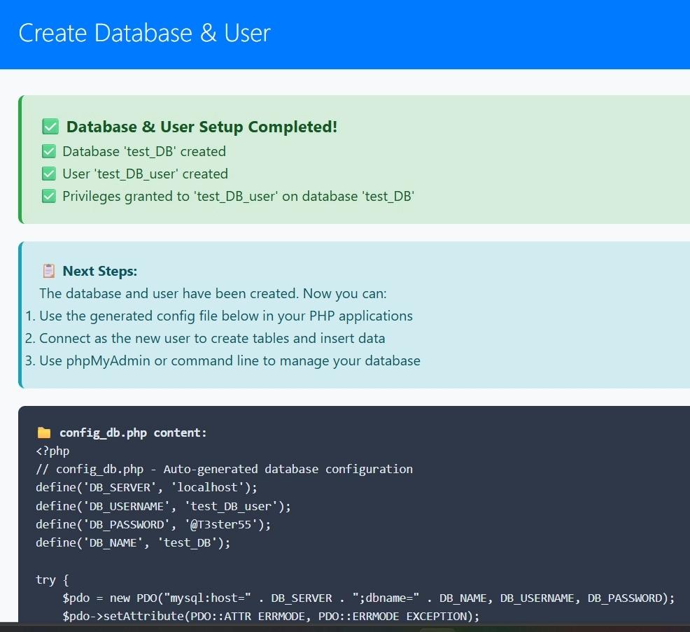 DB n User SS - after Creation